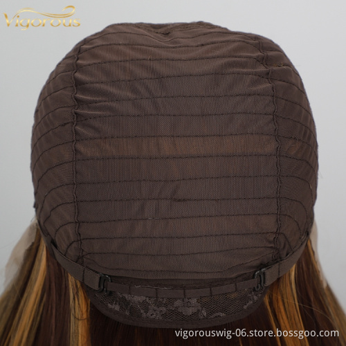 Vigorous 40 Inch Brown Colored Highlight Wig Glueless Lace Front Synthetic Hair Wigs Pre Plucked Straight Wig